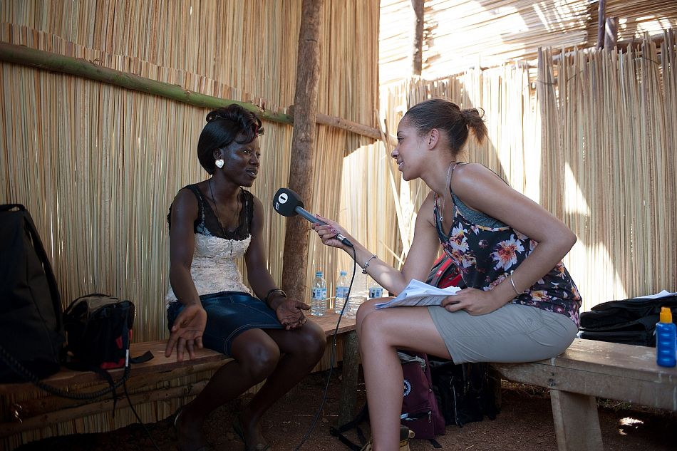 pBBC Radio 1XTRA presenter Yasmin Evans interviews Florence an electrician working on the renovation of the health centreppCopyright Will BoaseComic Reliefp