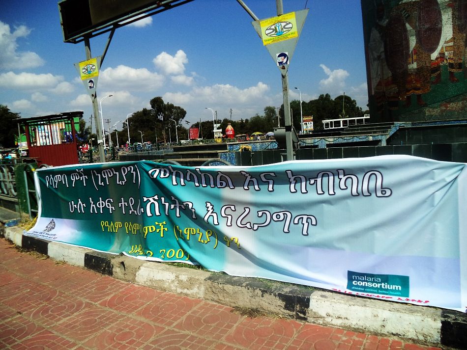 pA banner displayed with 2014 the World Pneumonia Day theme at Hawassa Gabriel Square Ethiopiap