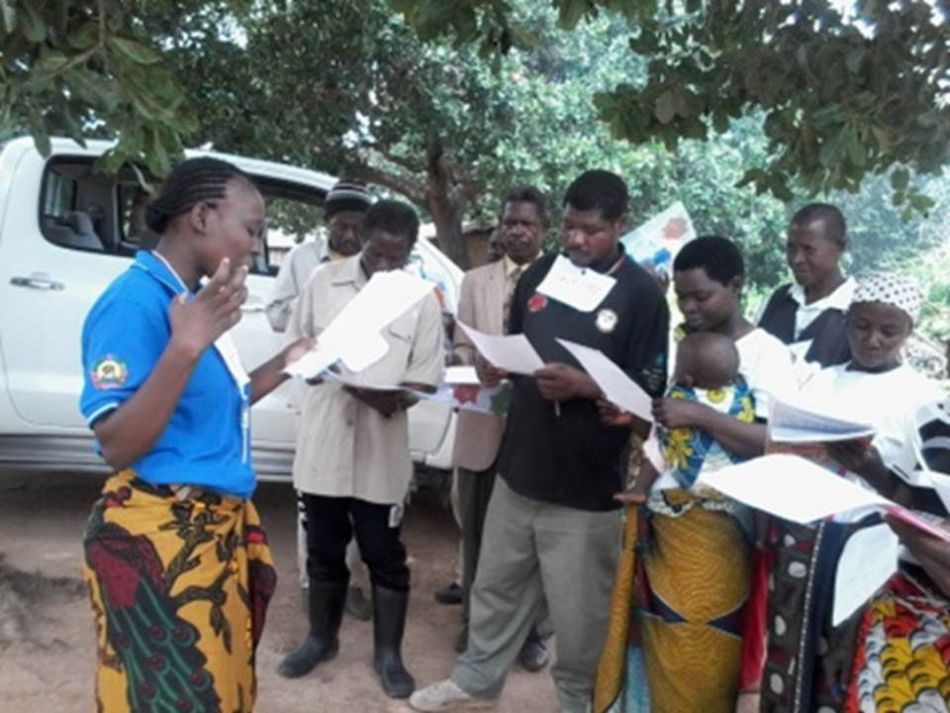 pField officer guiding the malaria knowledge pretest during a training of Mutivaze communal structure members District of Rapale Mozambiquep