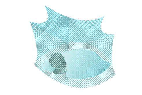 An illustration of a child sleeping under a mosquito net