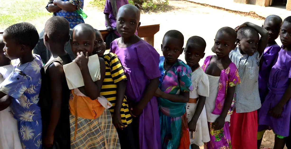 Students in line to receive nets