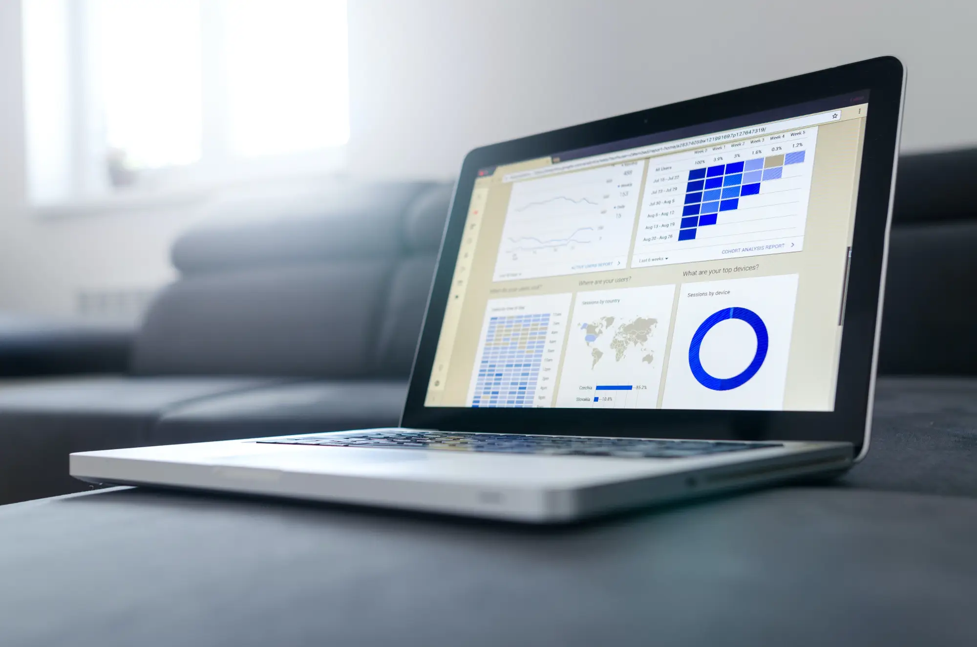 A laptop with graphs