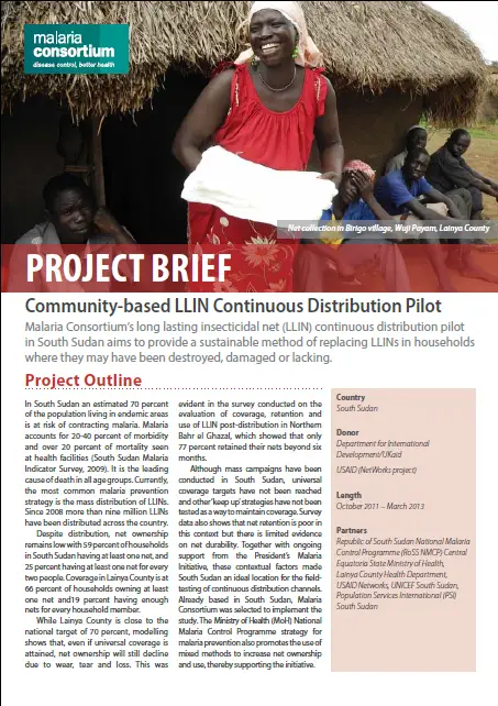 201305140126 south sudan community based continuous llin distribution pilot project brief