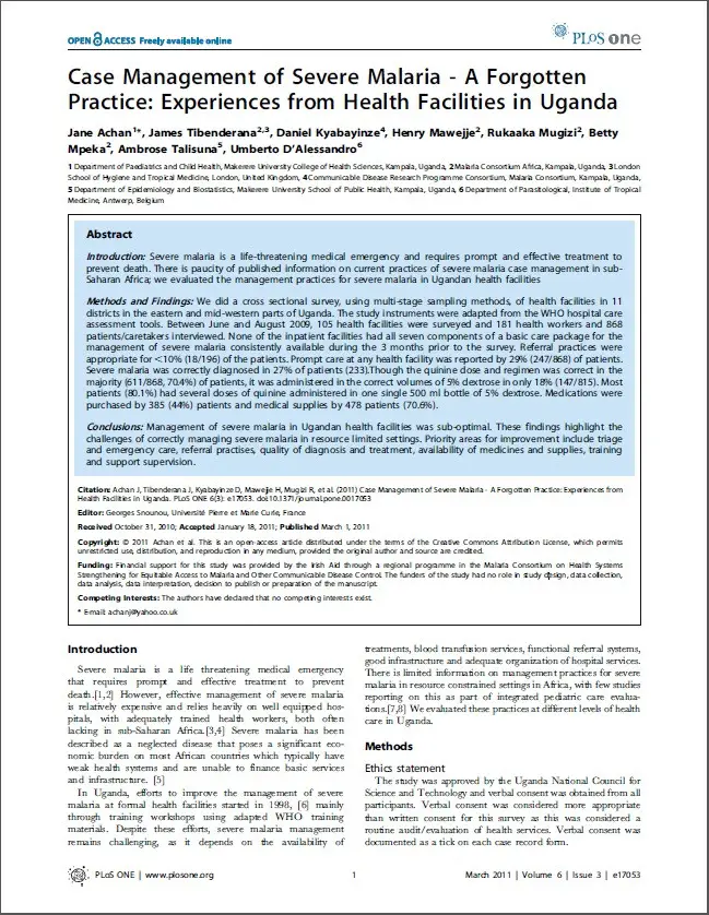 201210090942 case management of severe malaria a forgotten practice