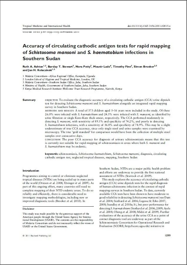 201210090920 accuracy of circulating cathodic antigen tests