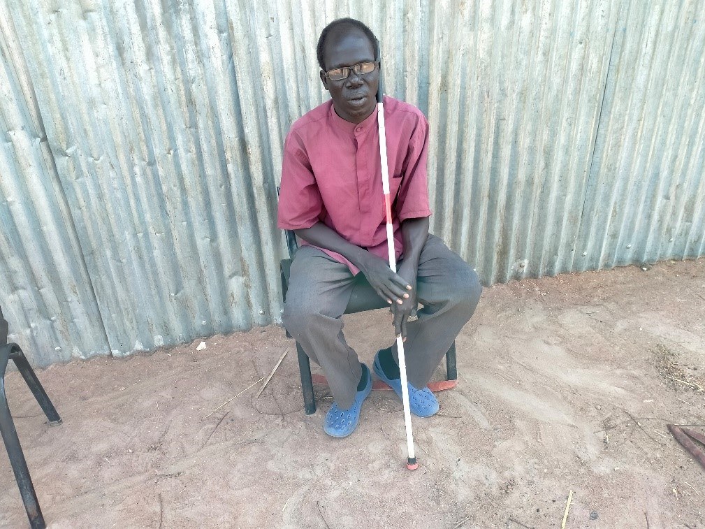 Gabriel Machol Kuot, pictured with his walking aid