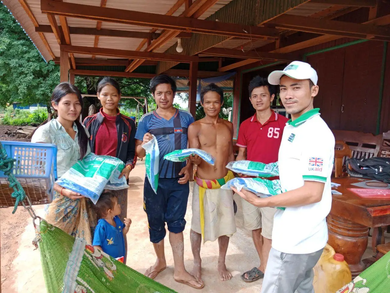 Community members holding medical supplies in Cambodia, 2020
