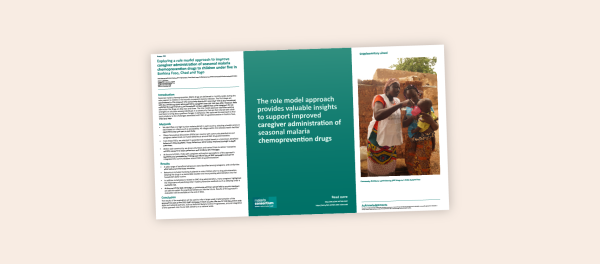 Photo for: Exploring a role model approach to improve caregiver administration of seasonal malaria chemoprevention drugs to children under five in Burkina Faso, Chad and Togo