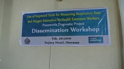 Banner: dissemination workshop banner posted at the gate of the workshop hall. 