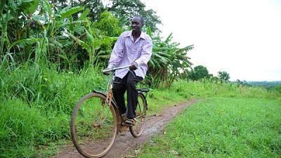In addition to receiving patients in his home, Solomon also performs home visits and gives basic health promotion, sharing the village health team bicycle with his fellow village health team volunteers.