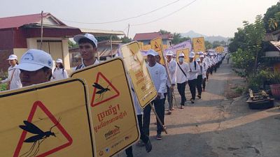 A parade takes place in Pailin, Cambodia to raise awareness on World Malaria Day. Approximately 500 people participated, including village malaria workers, students, community members and hospital staff. Malaria Consortium worked with the National Malaria Control Programme and the Provincial Health Department of Pailin as well as other partners to organise the event.