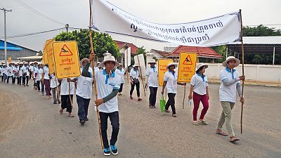 A parade to raise awareness on World Malaria Day 2015 in Pailin, Cambodia. 