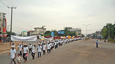 Approximately 300 participants, including village malaria workers, students, citizens, village chiefs and hospital staff took part in a parade to raise awareness on World Malaria Day 2015 in Pailin, Cambodia. The banners focus on malaria prevention, saying "Use a mosquito net to prevent malaria", “Get a malaria test at the village malaria worker's”,“Sleep under the mosquito net always and everywhere to prevent malaria.”