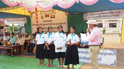 Students participated in the malaria quiz during the World Malaria Day event in Pailin, Cambodia.
