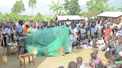 One of the core messages of the drama performances is conveying the importance of sleeping under mosquito nets. Here, the actors show how a net should be hung. 